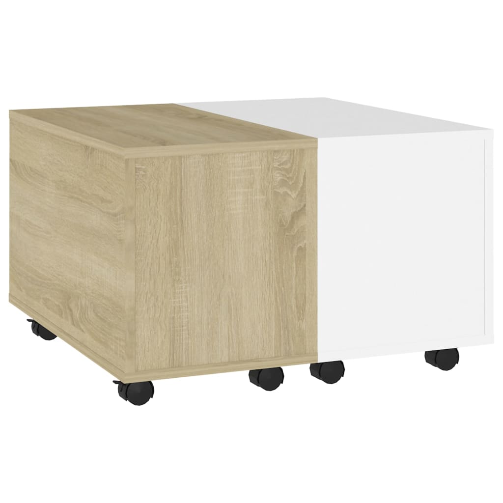 Table basse blanche et chêne Sonoma 60x60x38 cm matériau bois