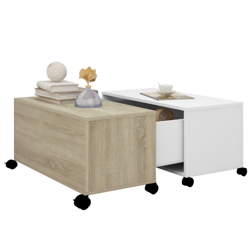 Table basse en chêne Sonoma blanc 75x75x38 cm matériau bois