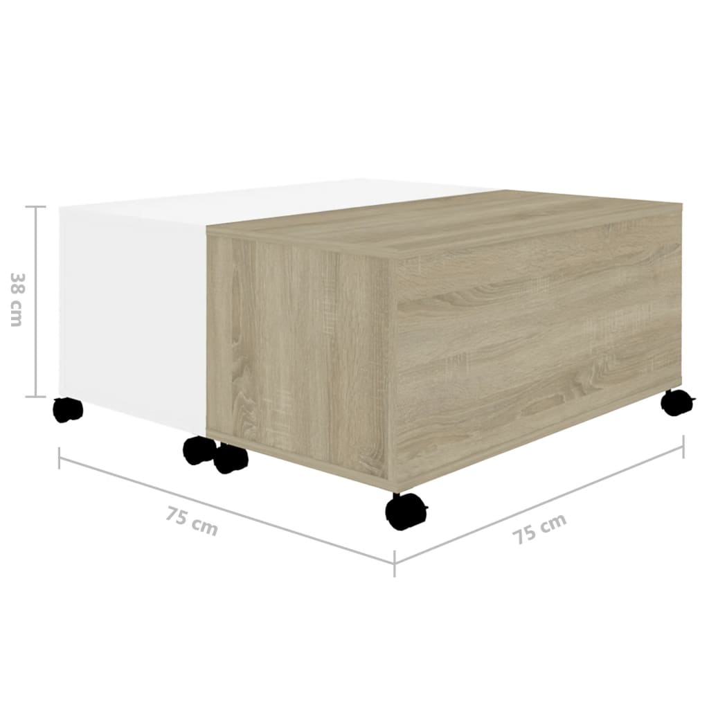 Table basse en chêne Sonoma blanc 75x75x38 cm matériau bois