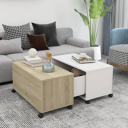 Table basse en chêne Sonoma blanc 75x75x38 cm matériau bois