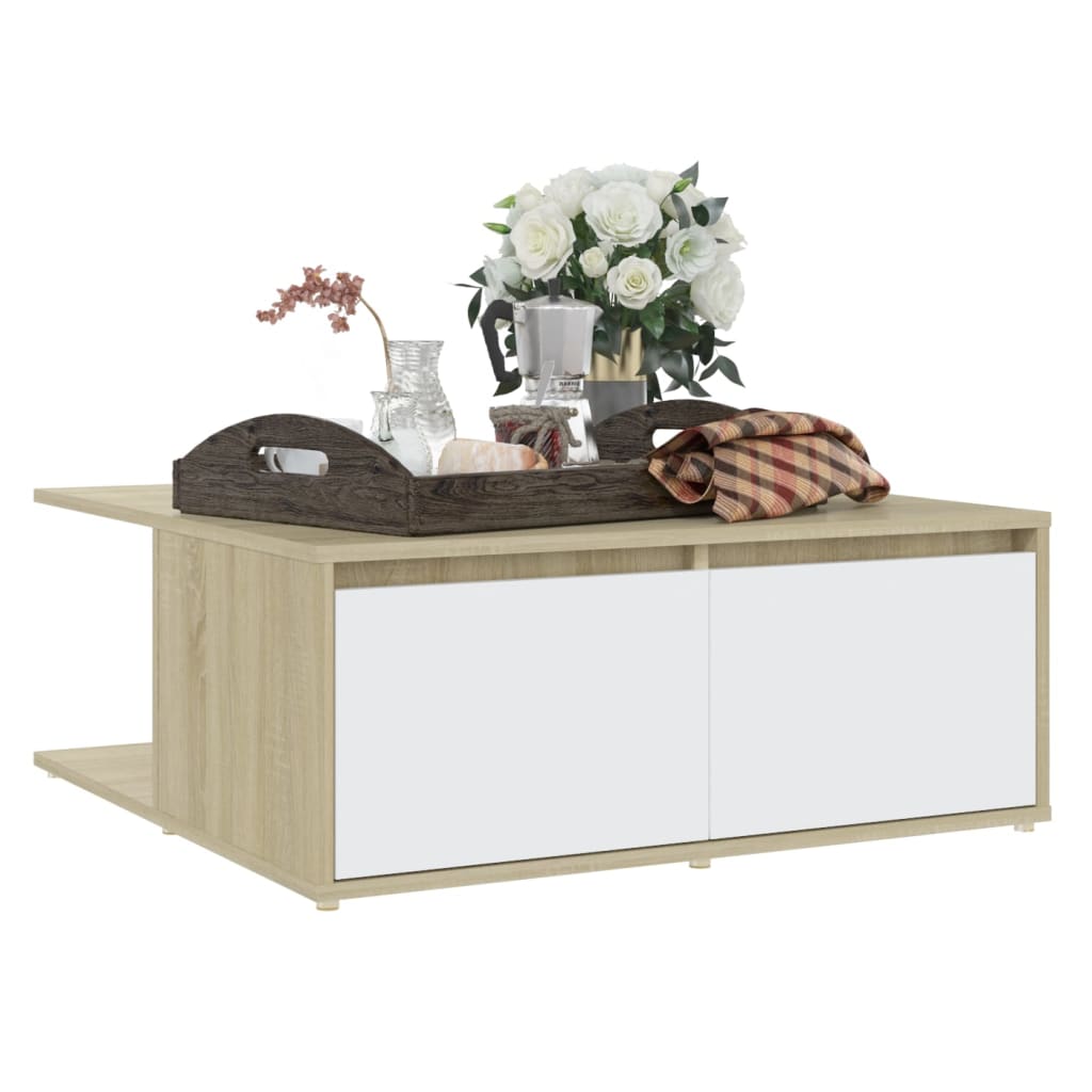 Table basse blanc et chêne Sonoma 80x80x31 cm matière bois