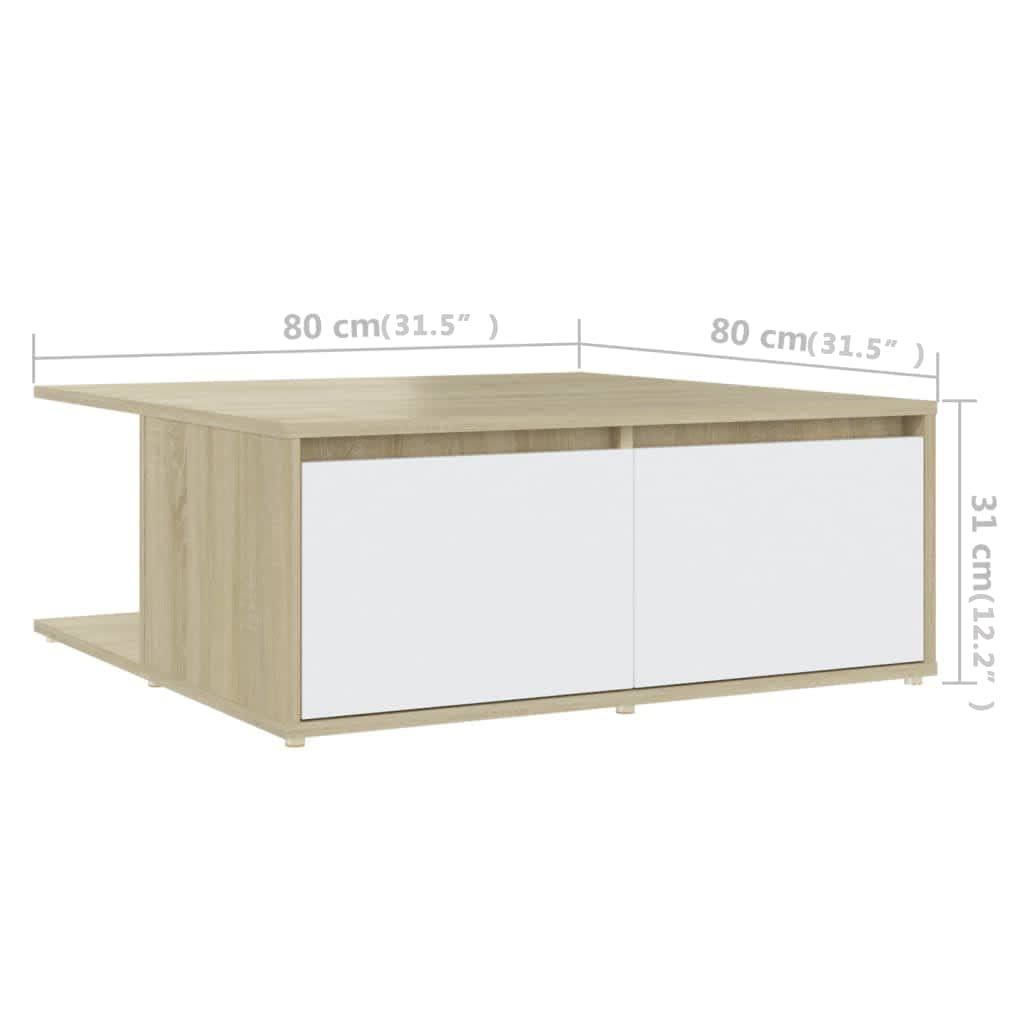 Table basse blanc et chêne Sonoma 80x80x31 cm matière bois
