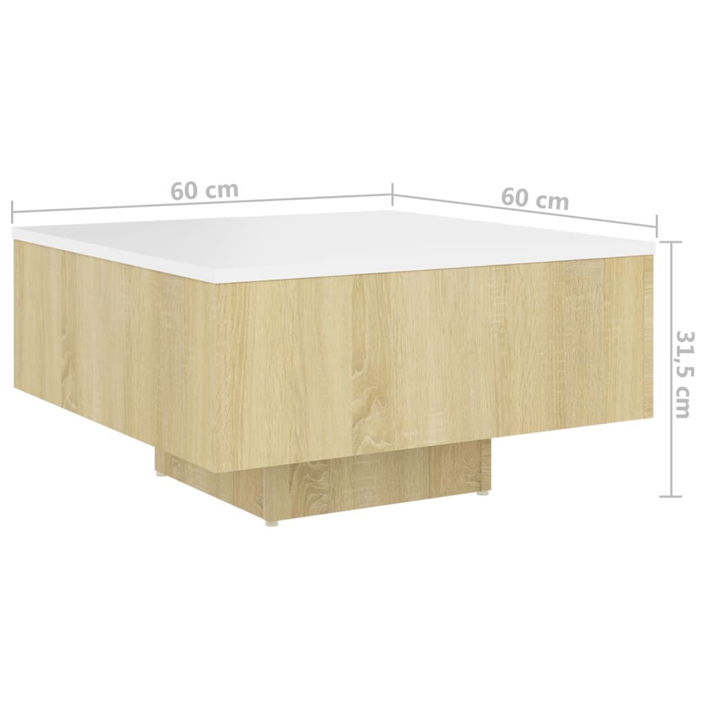 Couchtisch Weiß und Sonoma-Eiche 60x60x31,5 cm Holzwerkstoff