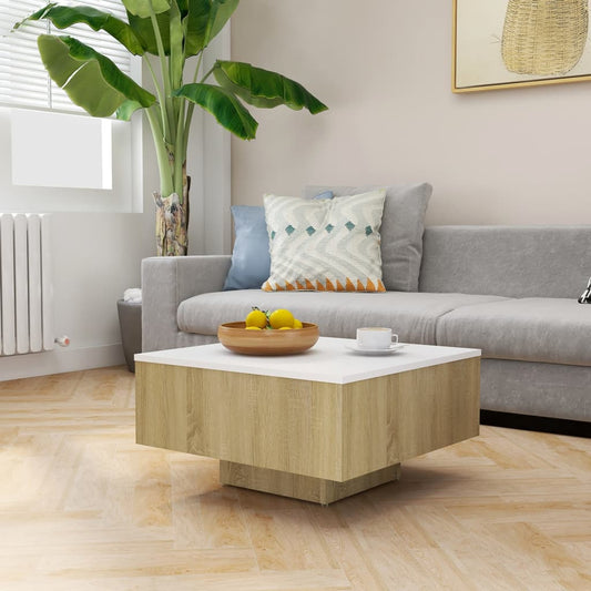 Couchtisch Weiß und Sonoma-Eiche 60x60x31,5 cm Holzwerkstoff