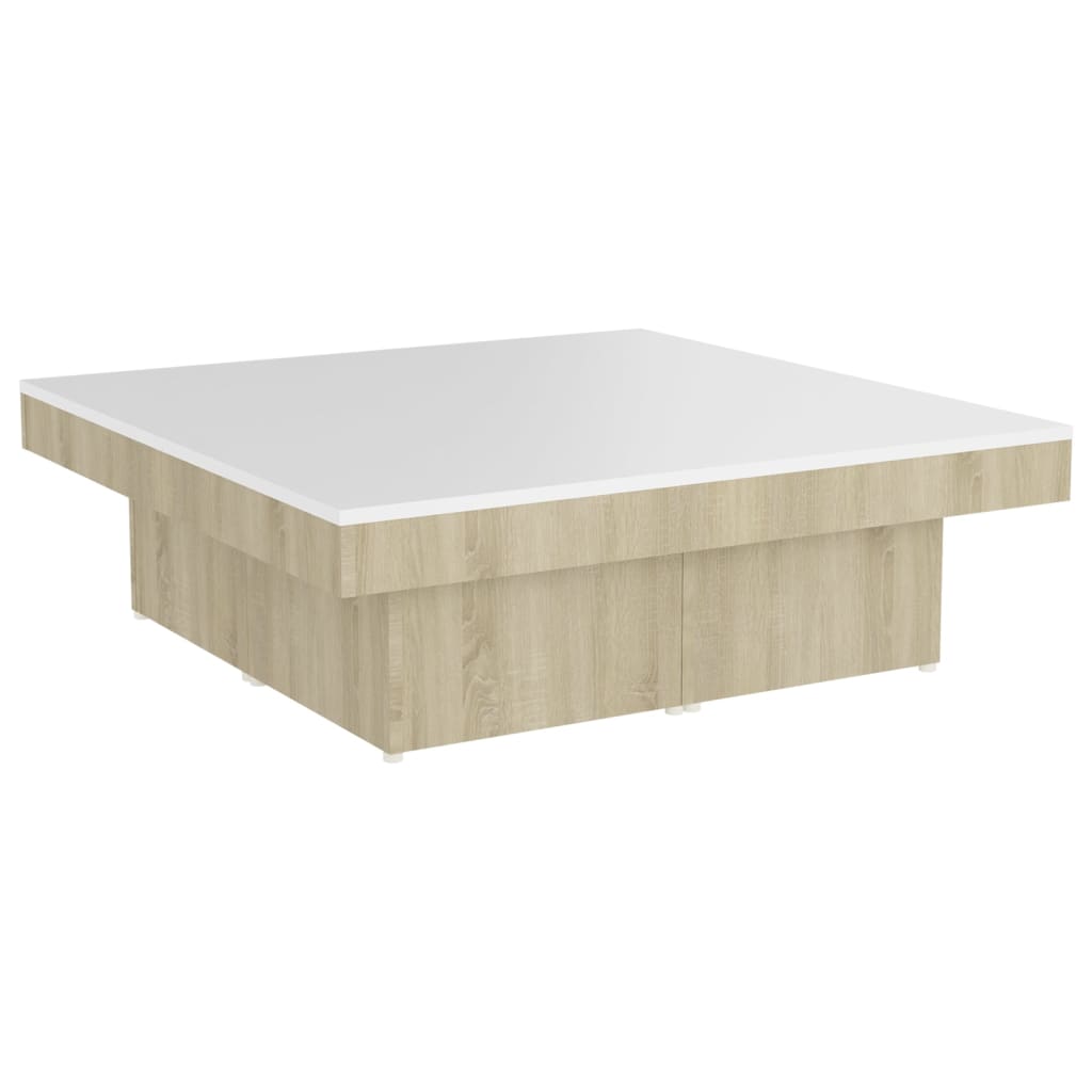Couchtisch Weiß und Sonoma-Eiche 90x90x28 cm Holzwerkstoff