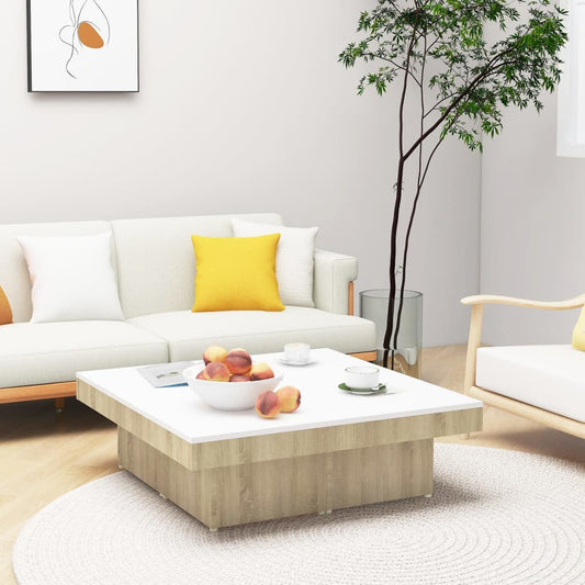 Couchtisch Weiß und Sonoma-Eiche 90x90x28 cm Holzwerkstoff