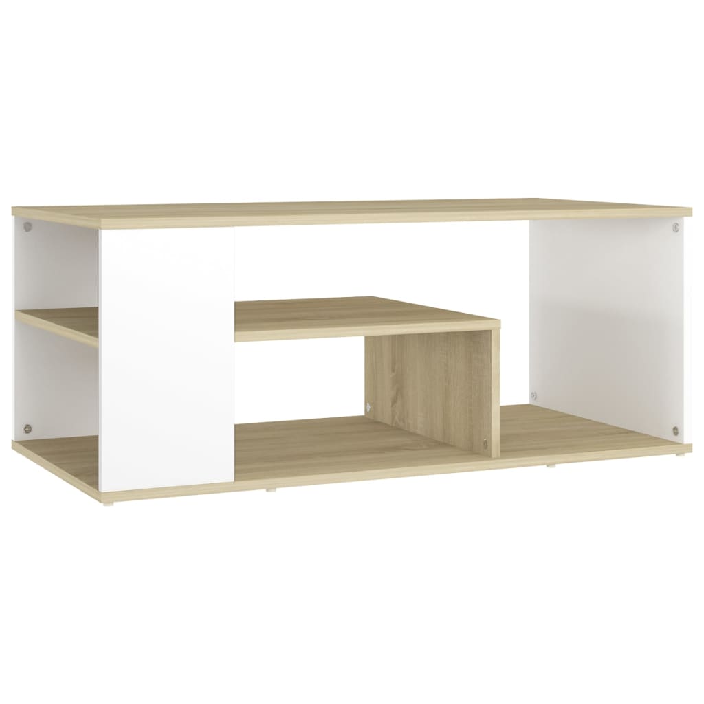 Couchtisch Weiß und Sonoma-Eiche 100x50x40 cm Holzwerkstoff