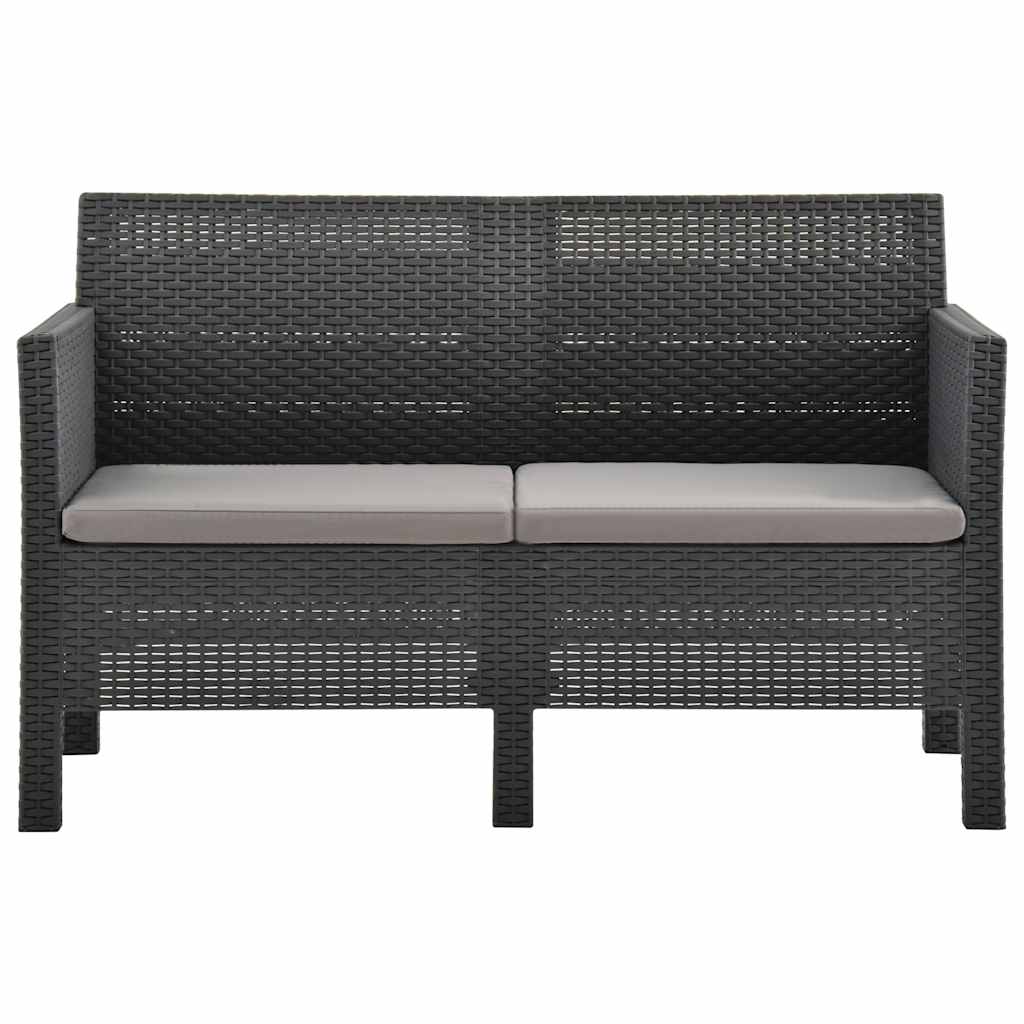 2-tlg. Garten-Lounge-Set mit Kissen PP Rattan Anthrazit