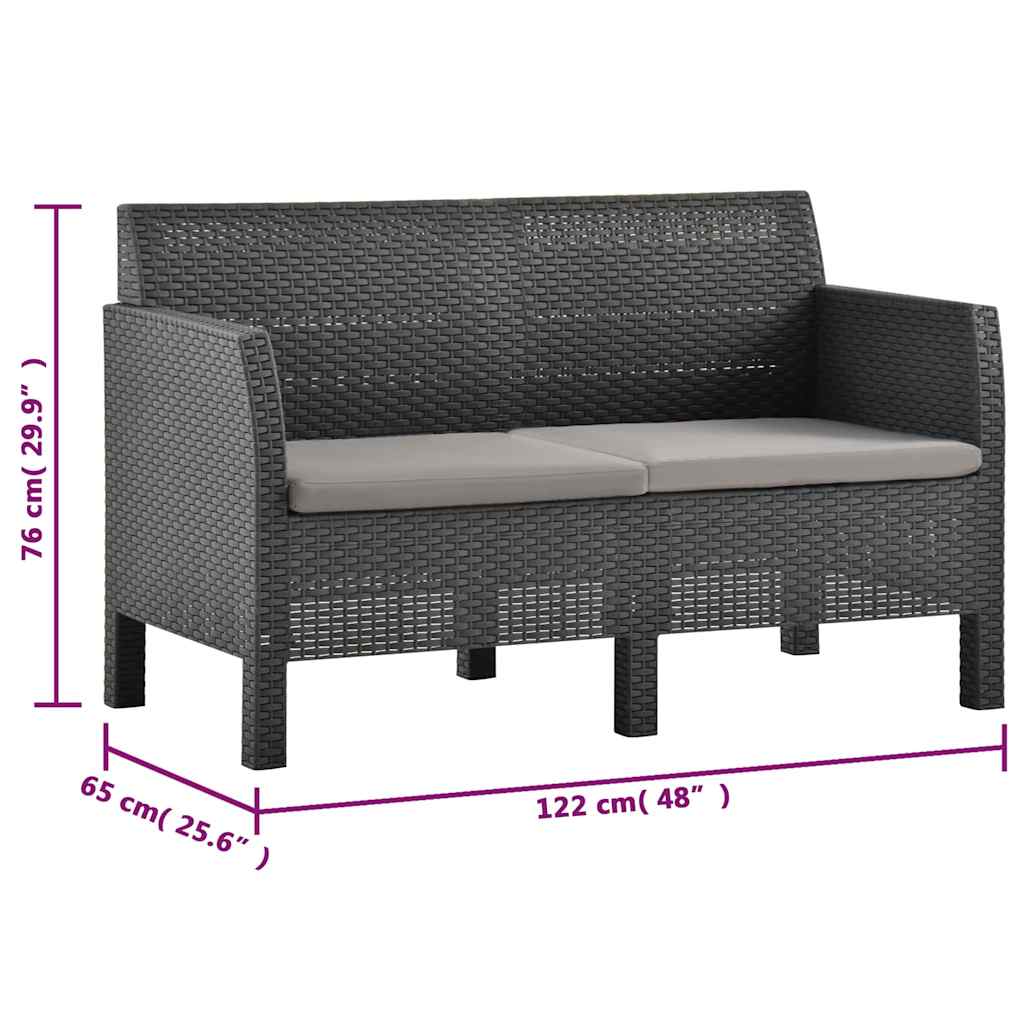 2-tlg. Garten-Lounge-Set mit Kissen PP Rattan Anthrazit
