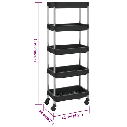 Küchenwagen 5 Etagen Schwarz 42x29x128 cm Eisen und ABS