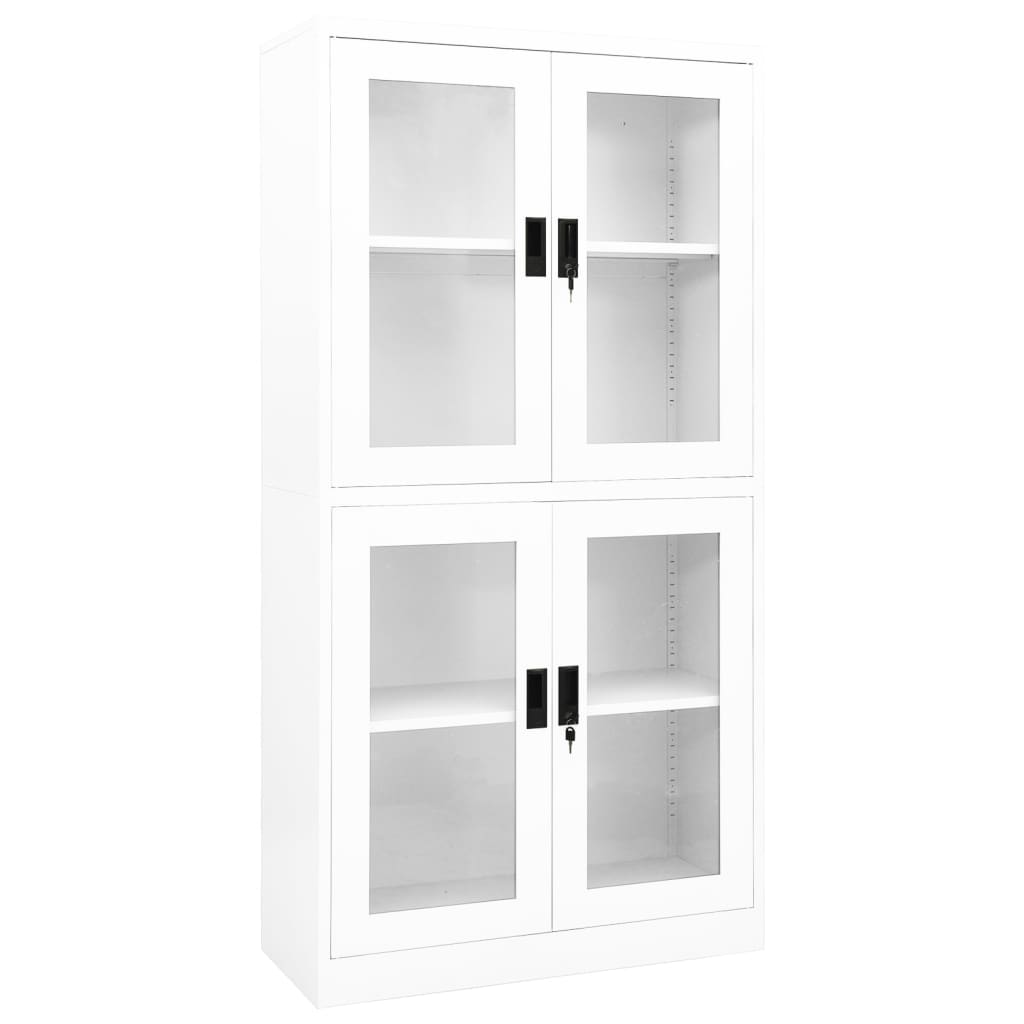 Office cabinet white 90x40x180 cm steel and tempered glass