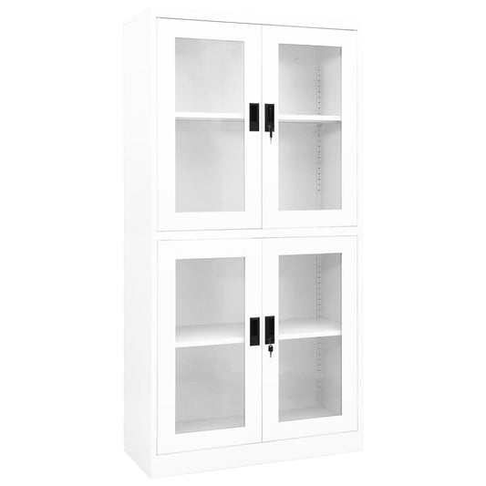 Office cabinet white 90x40x180 cm steel and tempered glass