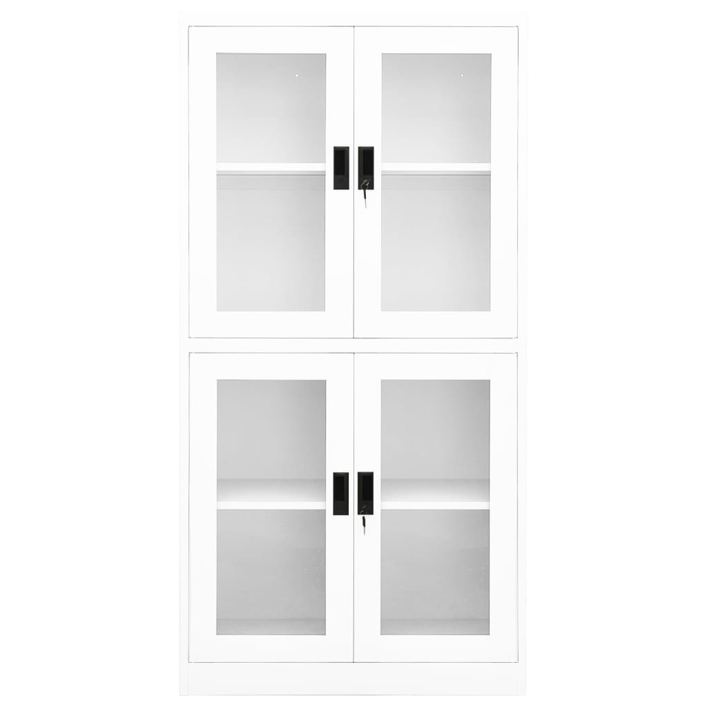 Office cabinet white 90x40x180 cm steel and tempered glass