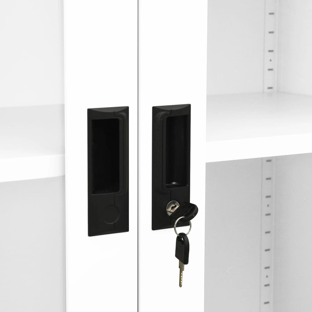 Office cabinet white 90x40x180 cm steel and tempered glass