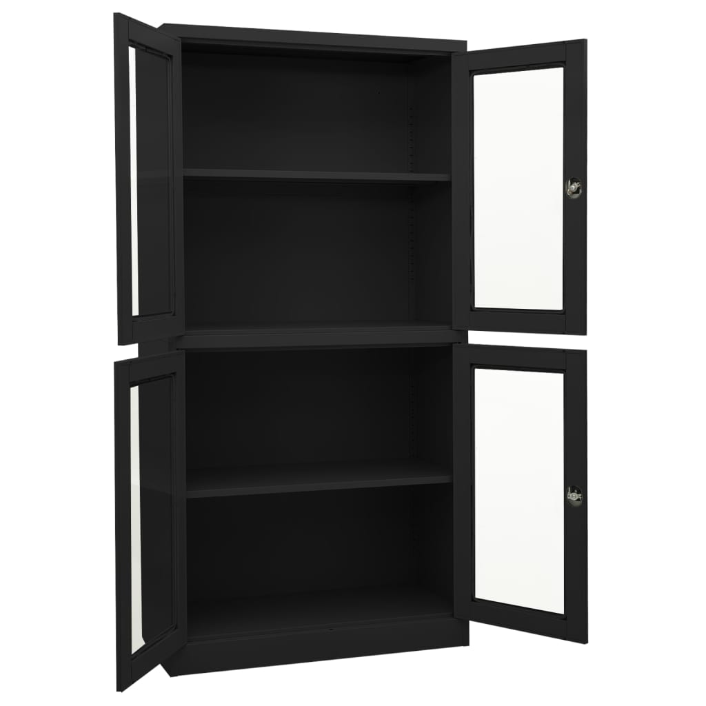 Armoire de bureau anthracite 90x40x180 cm en acier et verre trempé