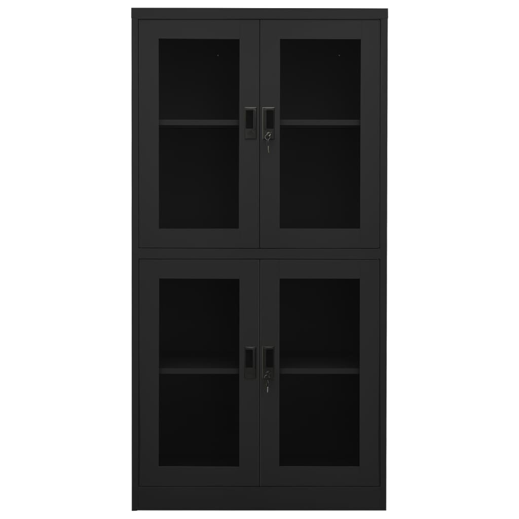 Armoire de bureau anthracite 90x40x180 cm en acier et verre trempé