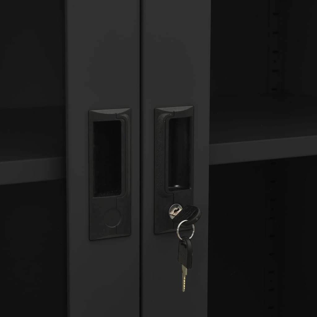 Armoire de bureau anthracite 90x40x180 cm en acier et verre trempé