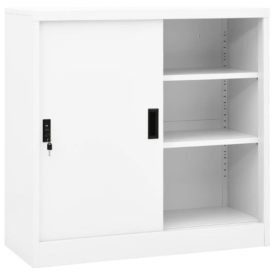 Armoire de bureau avec porte coulissante blanche 90x40x90 cm en acier