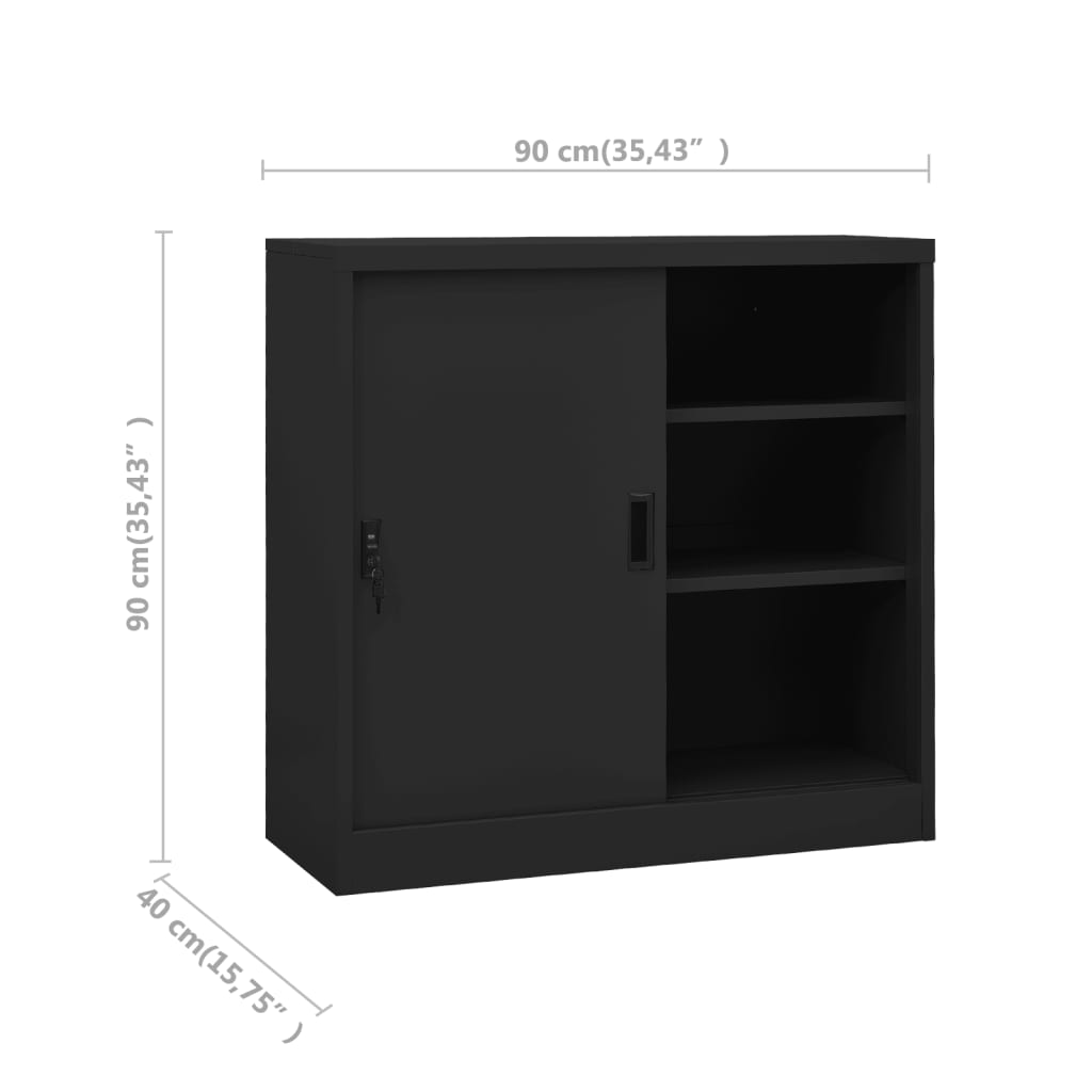 Armoire de bureau avec porte coulissante anthracite 90x40x90 cm acier