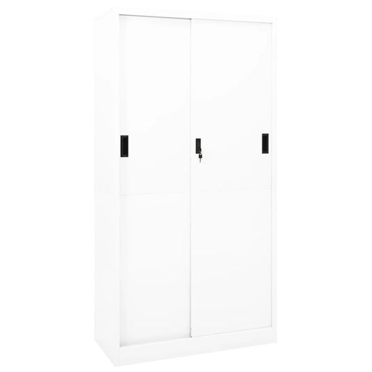 Armoire de bureau avec porte coulissante blanche 90x40x180 cm en acier