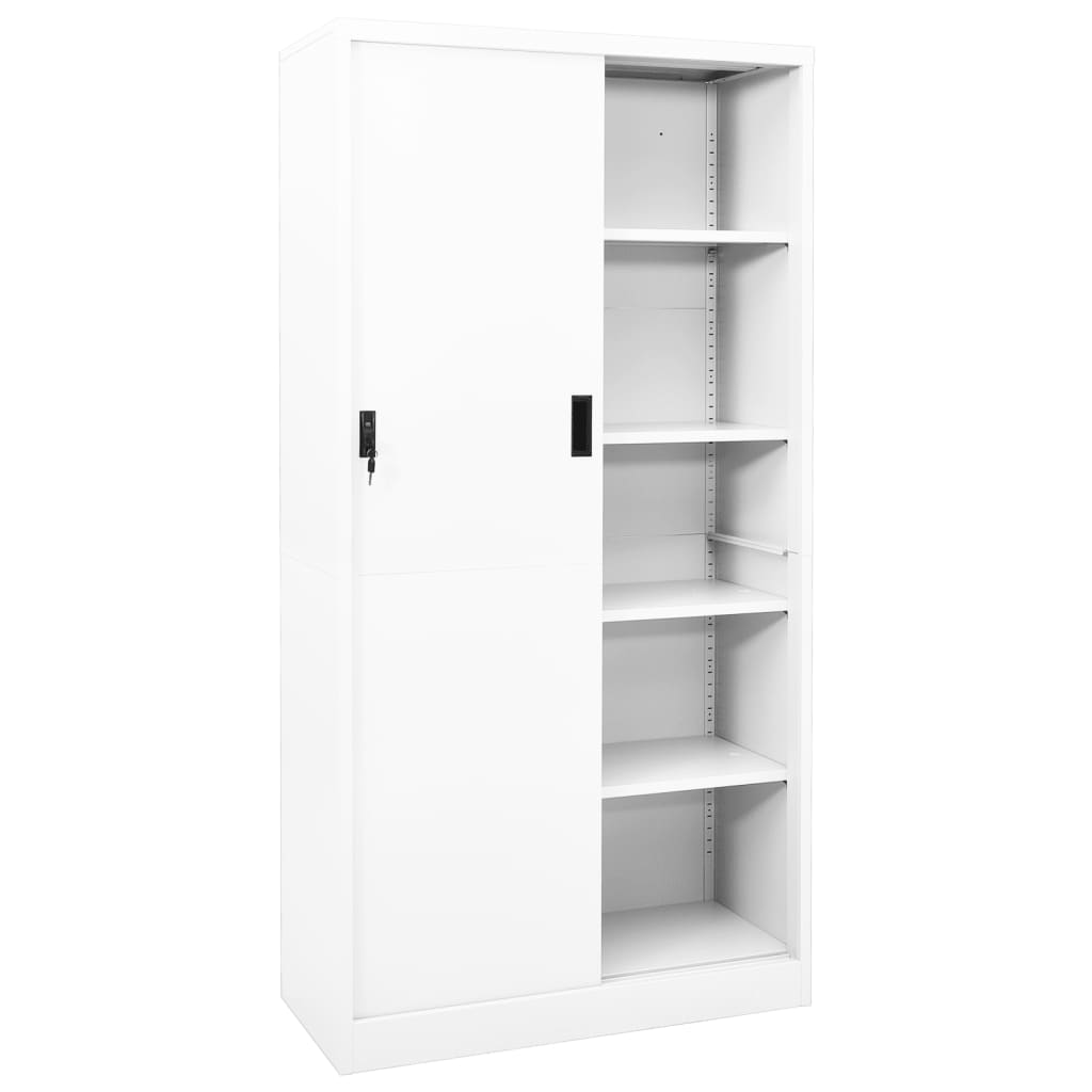 Armoire de bureau avec porte coulissante blanche 90x40x180 cm en acier