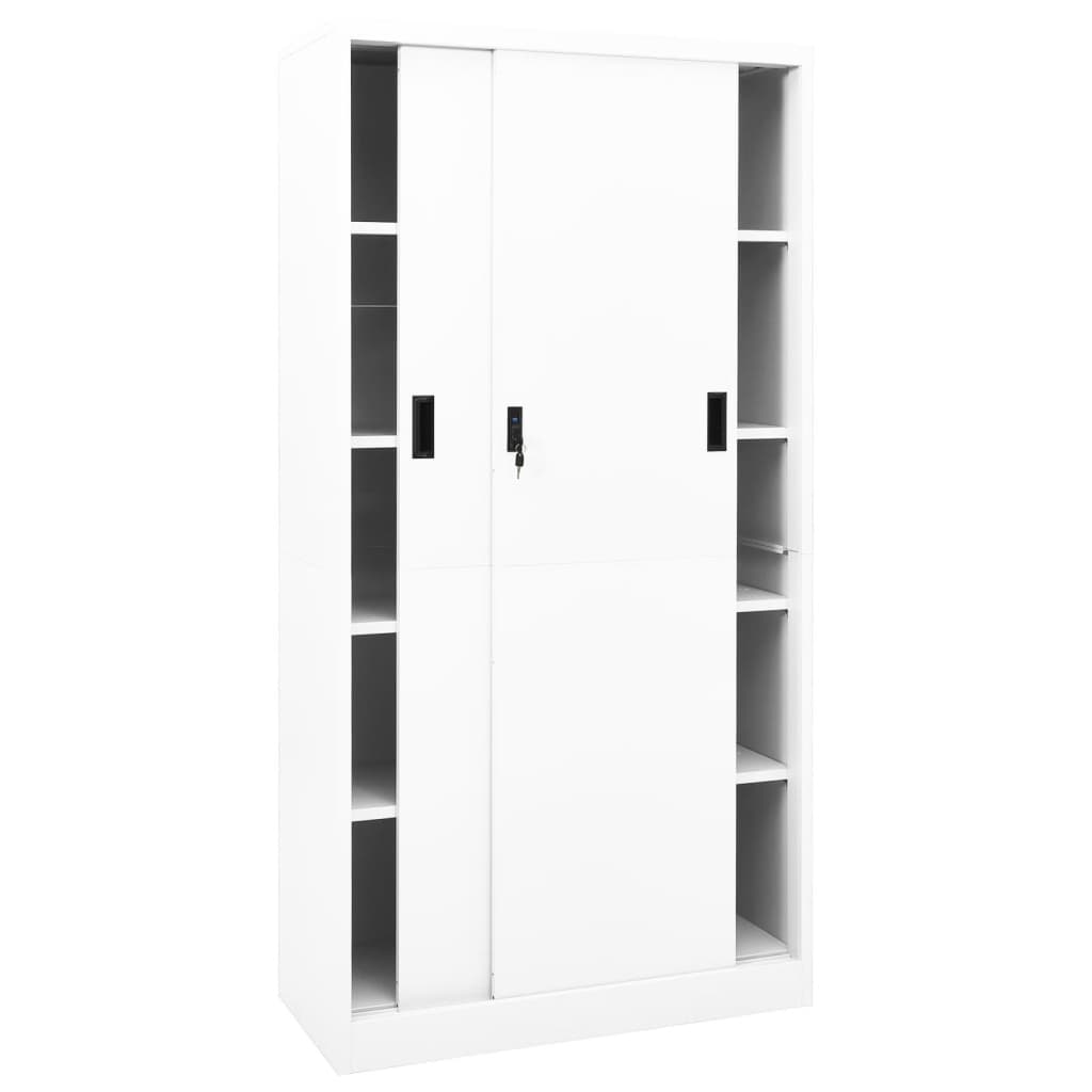 Armoire de bureau avec porte coulissante blanche 90x40x180 cm en acier