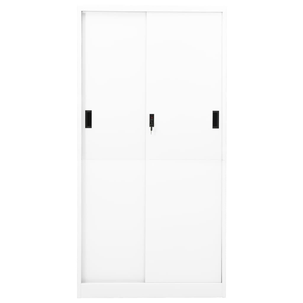 Armoire de bureau avec porte coulissante blanche 90x40x180 cm en acier