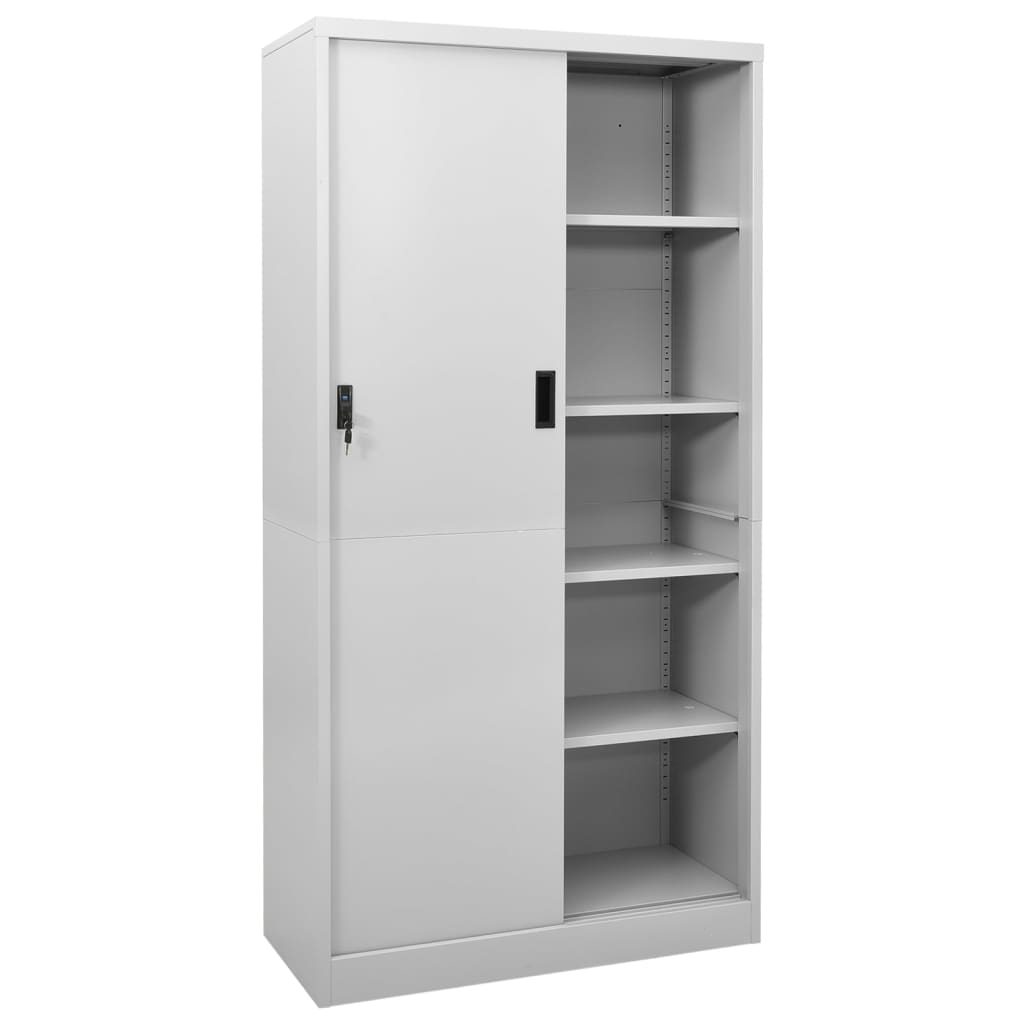 Armoire de bureau avec porte coulissante gris clair 90x40x180 cm en acier