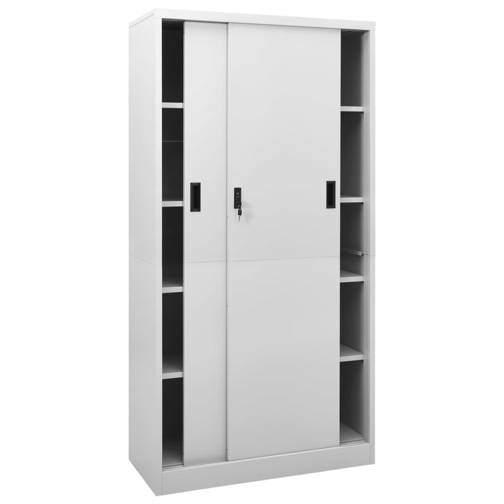 Armoire de bureau avec porte coulissante gris clair 90x40x180 cm en acier