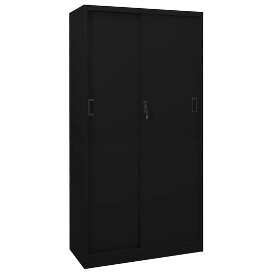 Armoire de bureau avec porte coulissante noire 90x40x180 cm en acier