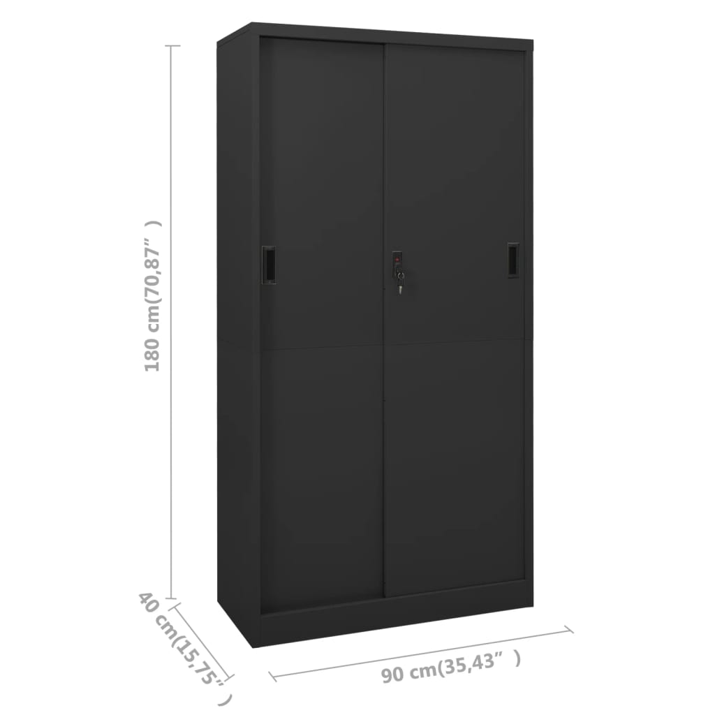 Armoire de bureau avec porte coulissante anthracite 90x40x180 cm acier