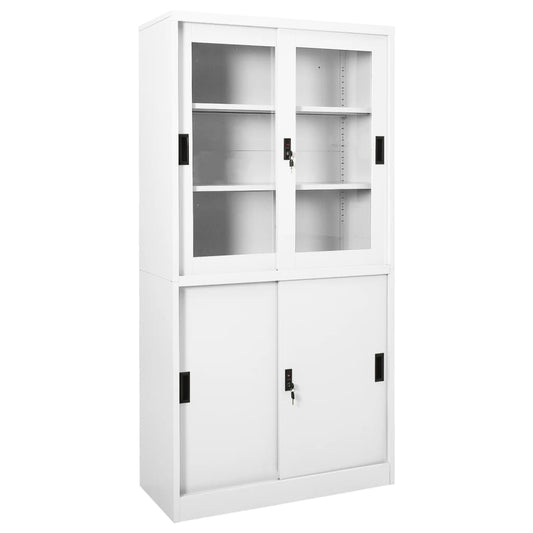 Armoire de bureau à portes coulissantes blanche 90x40x180 cm en acier