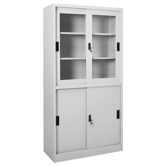 Armoire de bureau avec porte coulissante gris clair 90x40x180 cm en acier