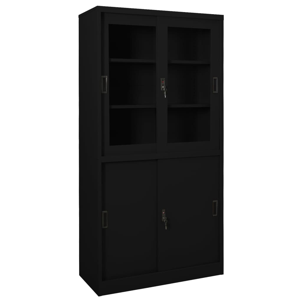 Armoire de bureau avec porte coulissante noire 90x40x180 cm en acier