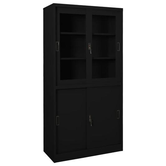 Armoire de bureau avec porte coulissante noire 90x40x180 cm en acier