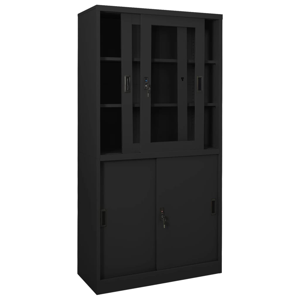Armoire de bureau avec porte coulissante anthracite 90x40x180 cm acier