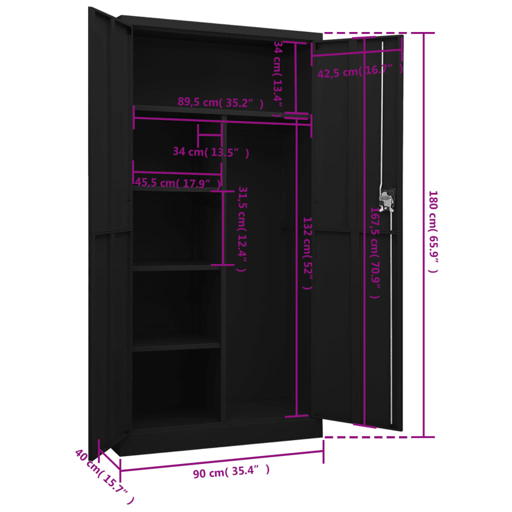 Locker cabinet black 90x40x180 cm steel