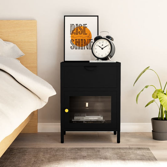 Bedside table black 40x30x54.5 cm steel and glass