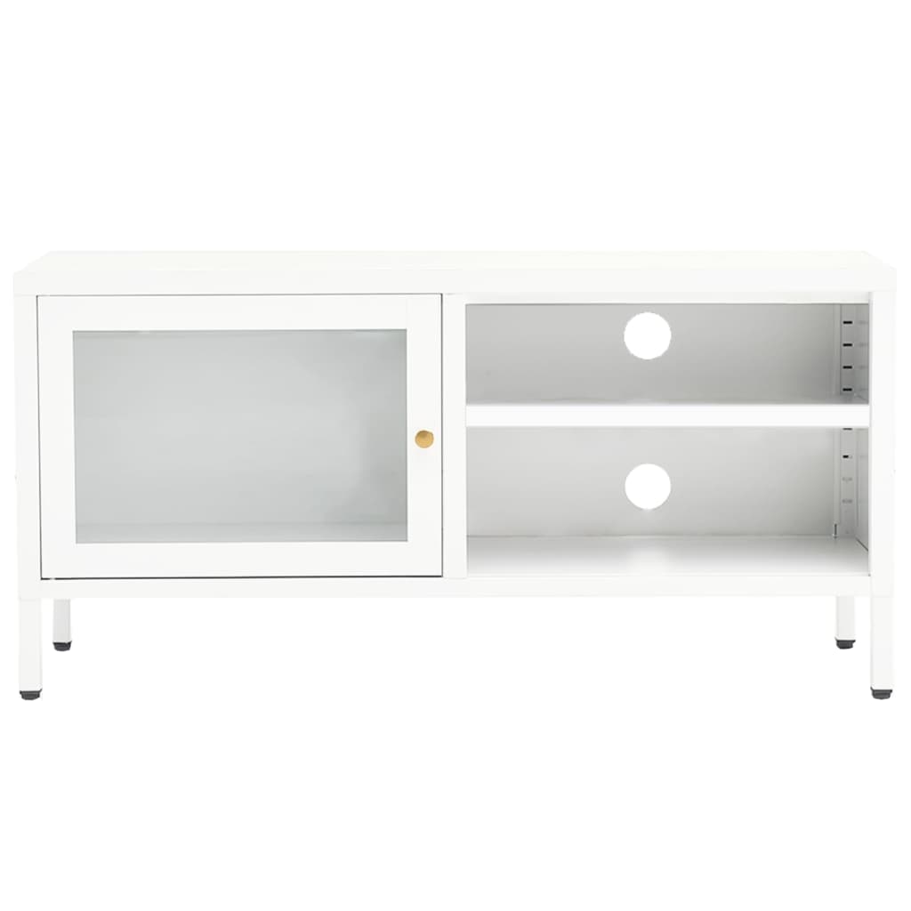 Meuble TV blanc 90x30x44 cm acier et verre