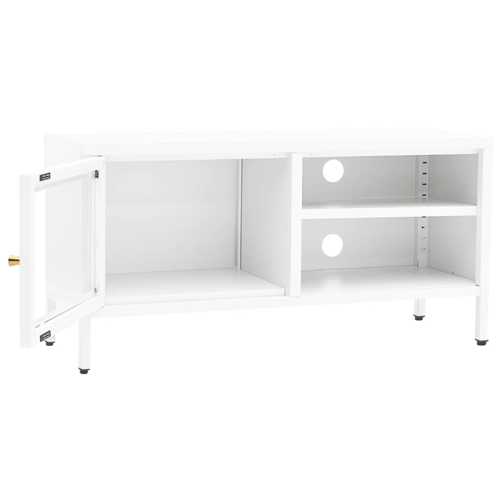 Meuble TV blanc 90x30x44 cm acier et verre