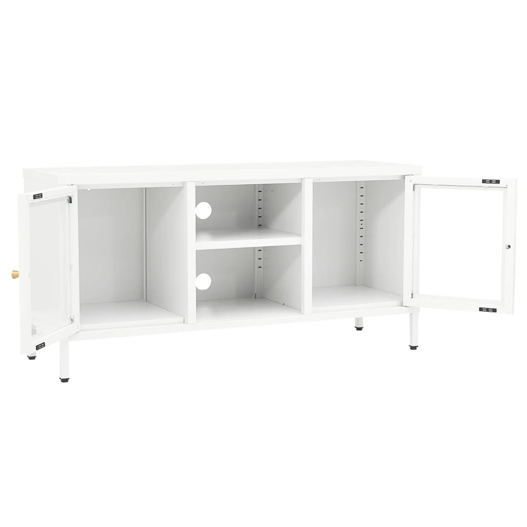 Meuble TV blanc 105x35x52 cm acier et verre