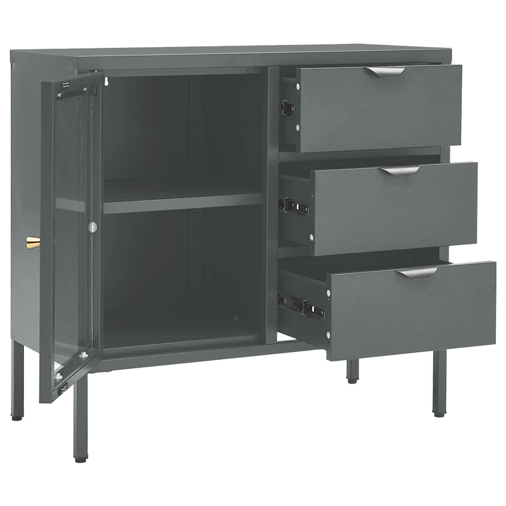 Sideboard Anthrazit 75x35x70 cm Stahl und Hartglas