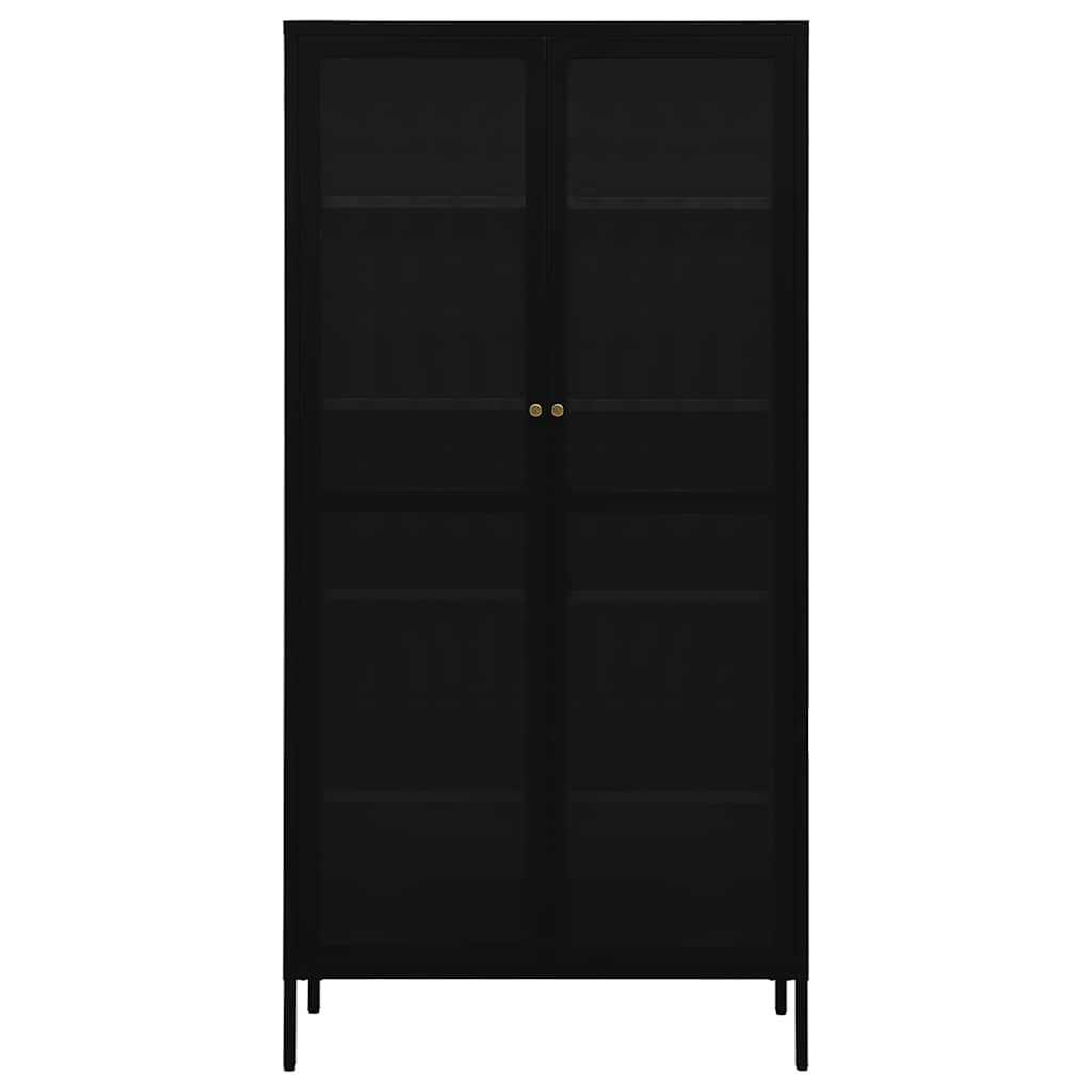 Vitrine Schwarz 90x40x180 cm Stahl und Gehärtetes Glas