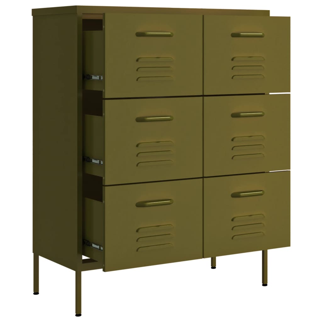 Drawer cabinet olive green 80x35x101.5 cm steel