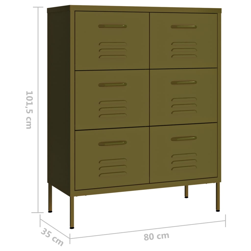 Drawer cabinet olive green 80x35x101.5 cm steel