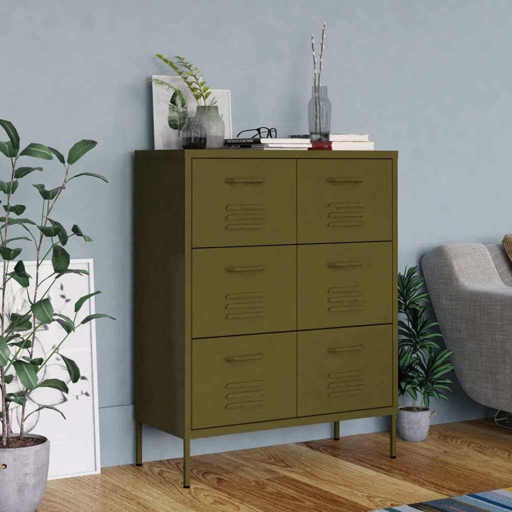 Drawer cabinet olive green 80x35x101.5 cm steel