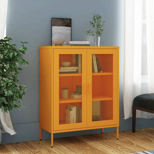 Meuble de rangement jaune moutarde 80x35x101,5 cm acier