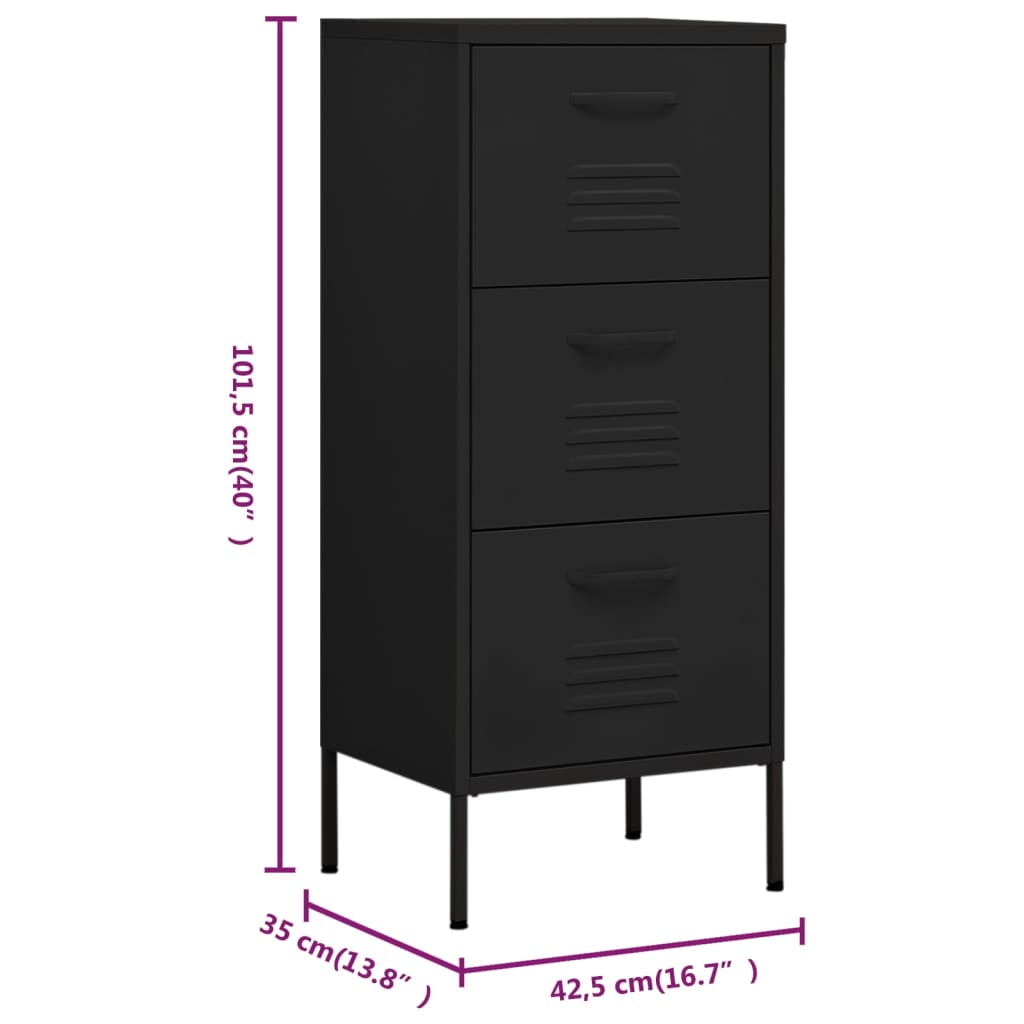 Armoire de rangement noire 42,5x35x101,5 cm en acier