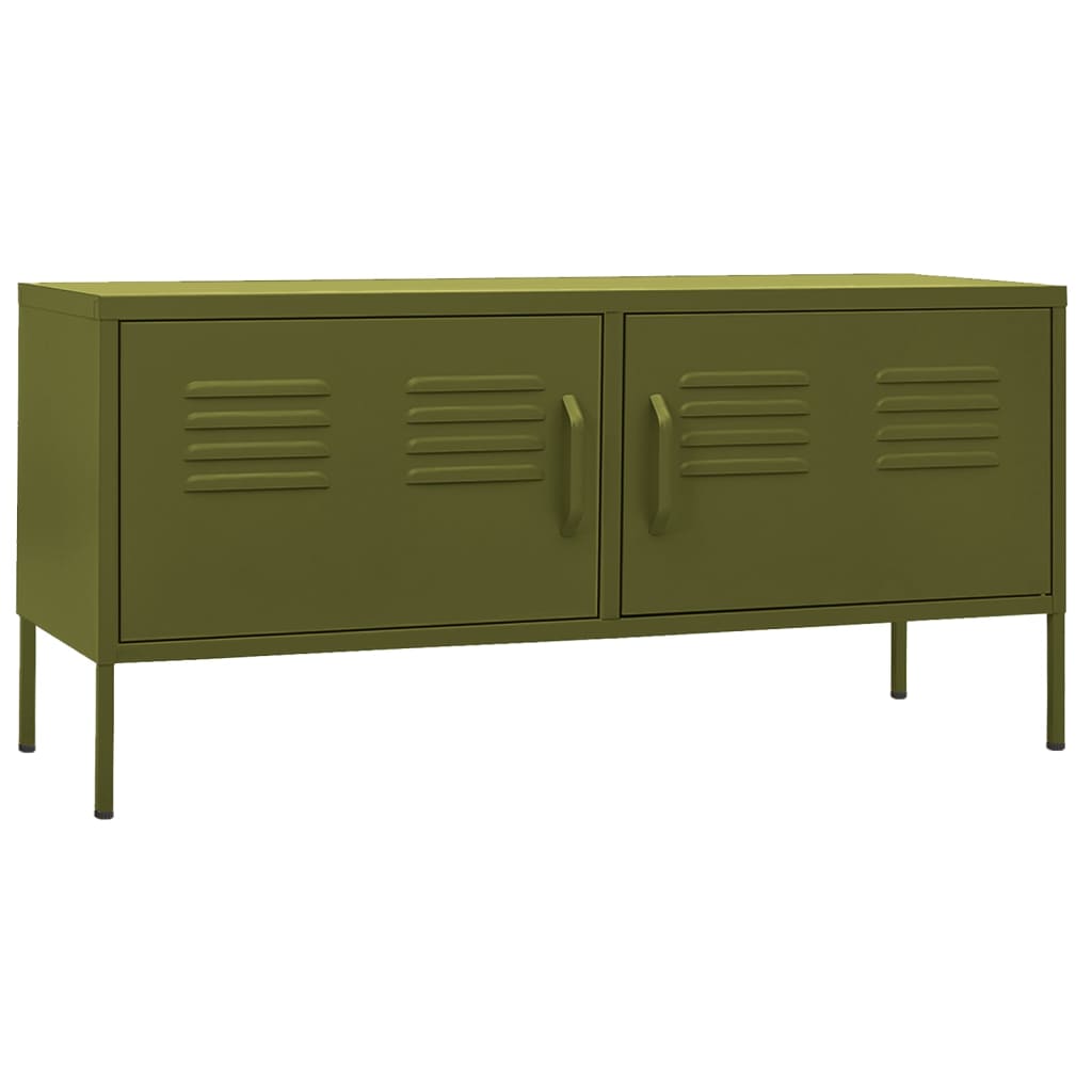 Meuble TV vert olive 105x35x50 cm acier