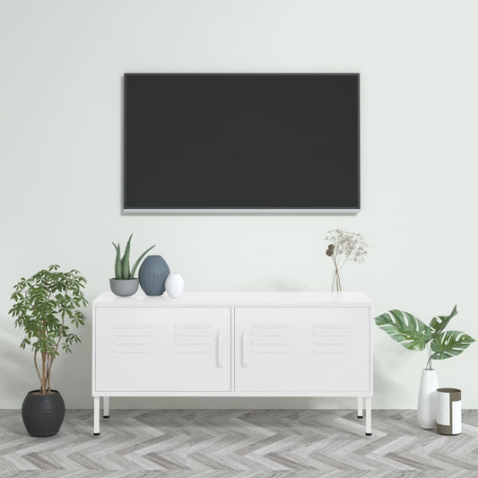 Meuble TV blanc 105x35x50 cm en acier
